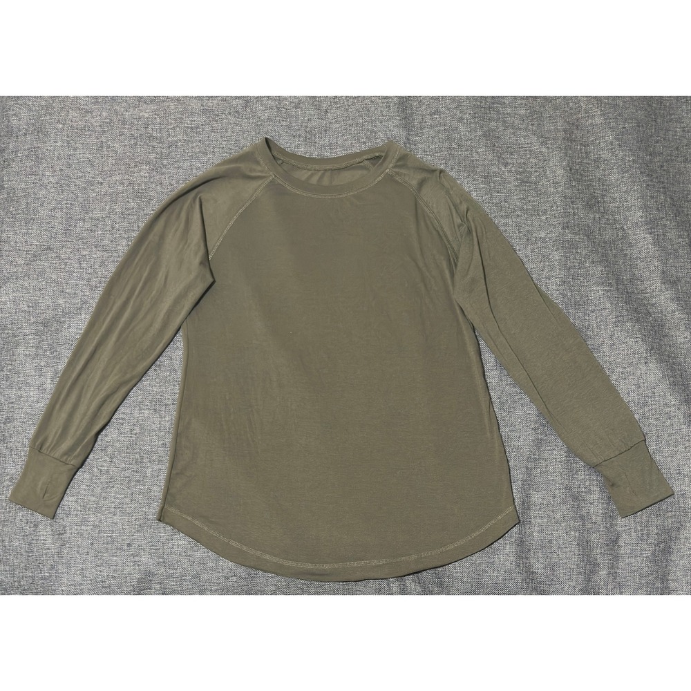 Unbranded Womens M Long Sleeve Shirt Olive Green Raglan Thumbholes